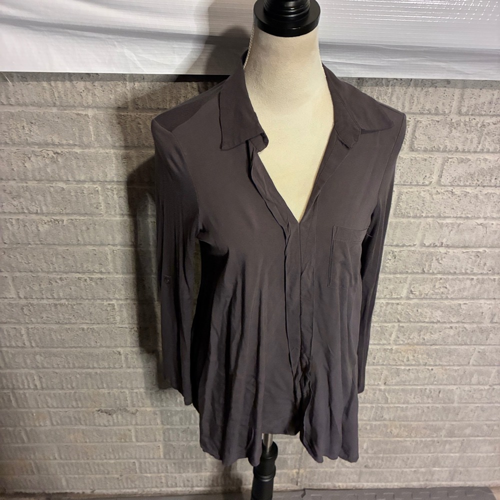 Pleione‎ Womens Gray Long Sleeve Button Down Blouse Shirt Size M KAB52726RK